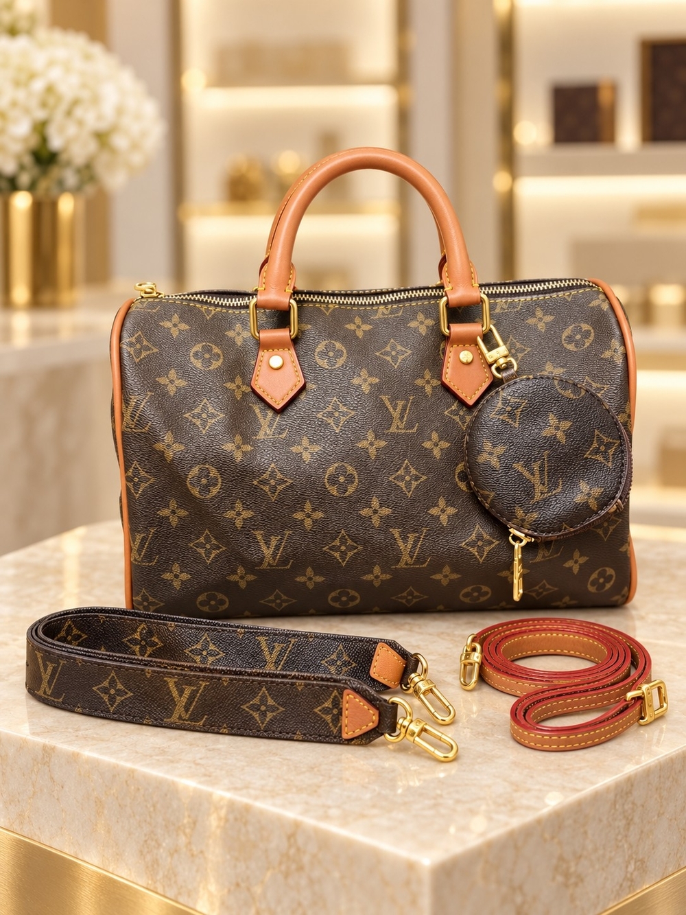 Brown Monogram Canvas Satchel with Vachetta Trim